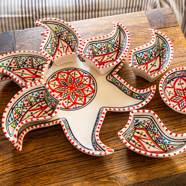 Set da Dipping e Servizio Bohemian Red Star - Decorazione in Ceramica Fatta a Mano Versatile