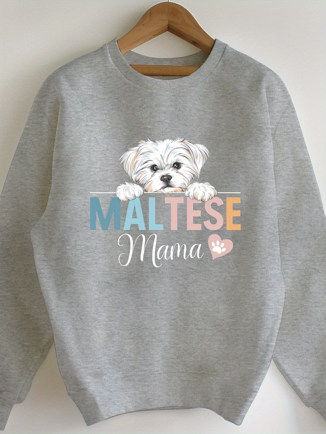 Maglione Casual Donna "Maltese Mama" con Motivo Geometrico