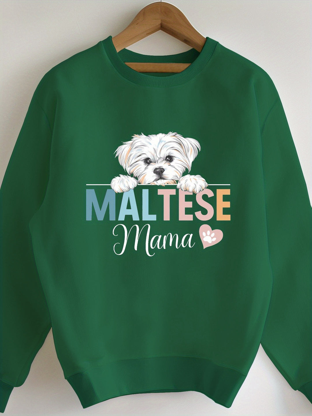 Maglione Casual Donna "Maltese Mama" con Motivo Geometrico