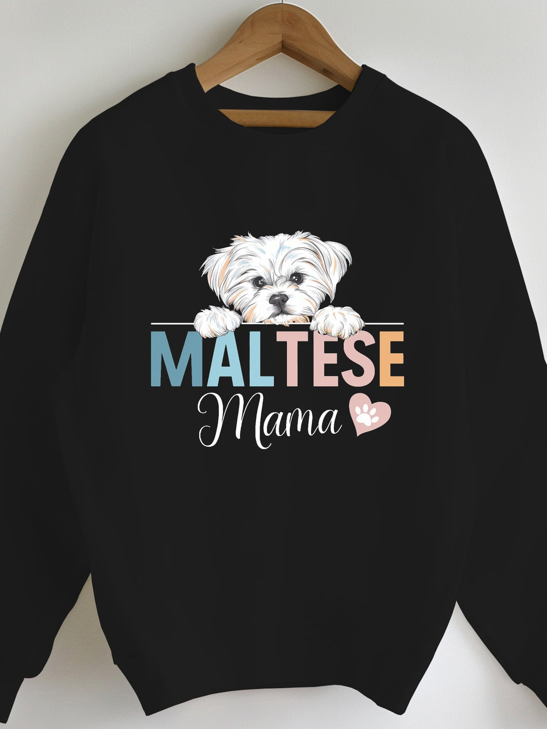 Maglione Casual Donna "Maltese Mama" con Motivo Geometrico