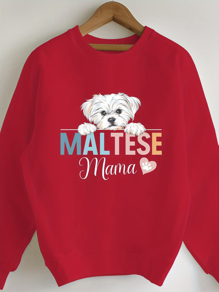 Maglione Casual Donna "Maltese Mama" con Motivo Geometrico