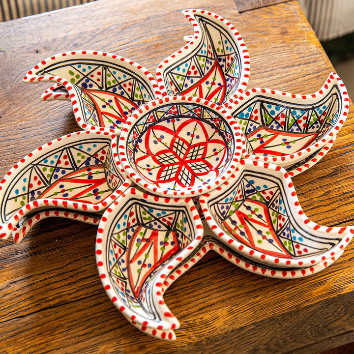 Set da Dipping e Servizio Bohemian Red Star - Decorazione in Ceramica Fatta a Mano Versatile