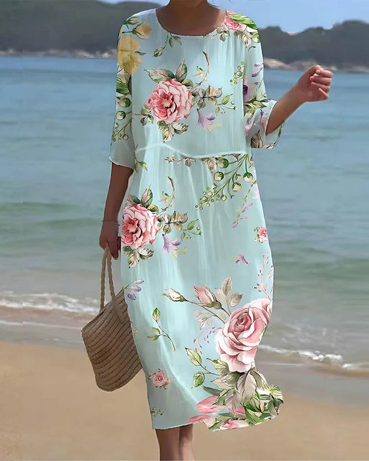 MIRANDA | ELEGANT FLORAL DRESS THAT COVERS THE BELLY