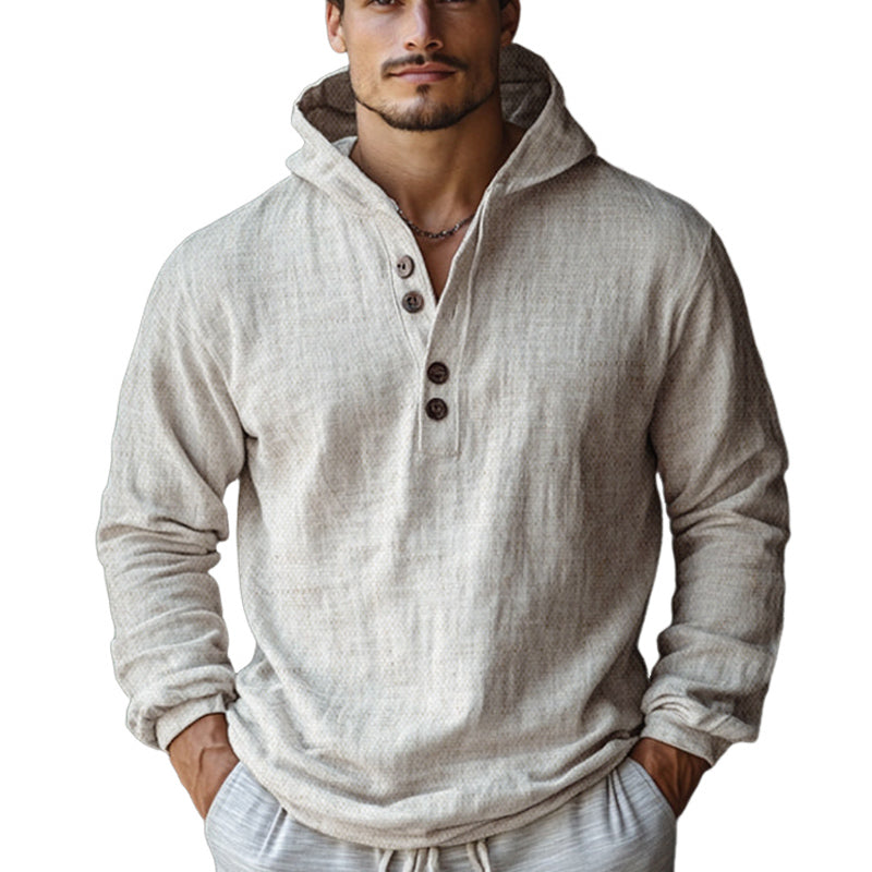 Felpa con cappuccio a maniche lunghe in cotone e lino off-white, amica della pelle per uomo 95678739U