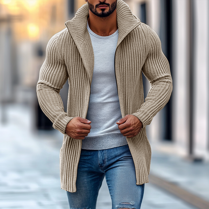 Cardigan Maglione a Collo Alto da Uomo a Righe Lunghe 70689538Z