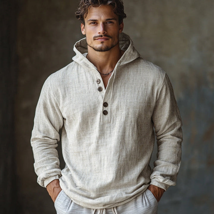 Felpa con cappuccio a maniche lunghe in cotone e lino off-white, amica della pelle per uomo 95678739U