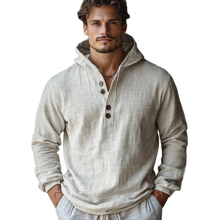 Felpa con cappuccio a maniche lunghe in cotone e lino off-white, amica della pelle per uomo 95678739U