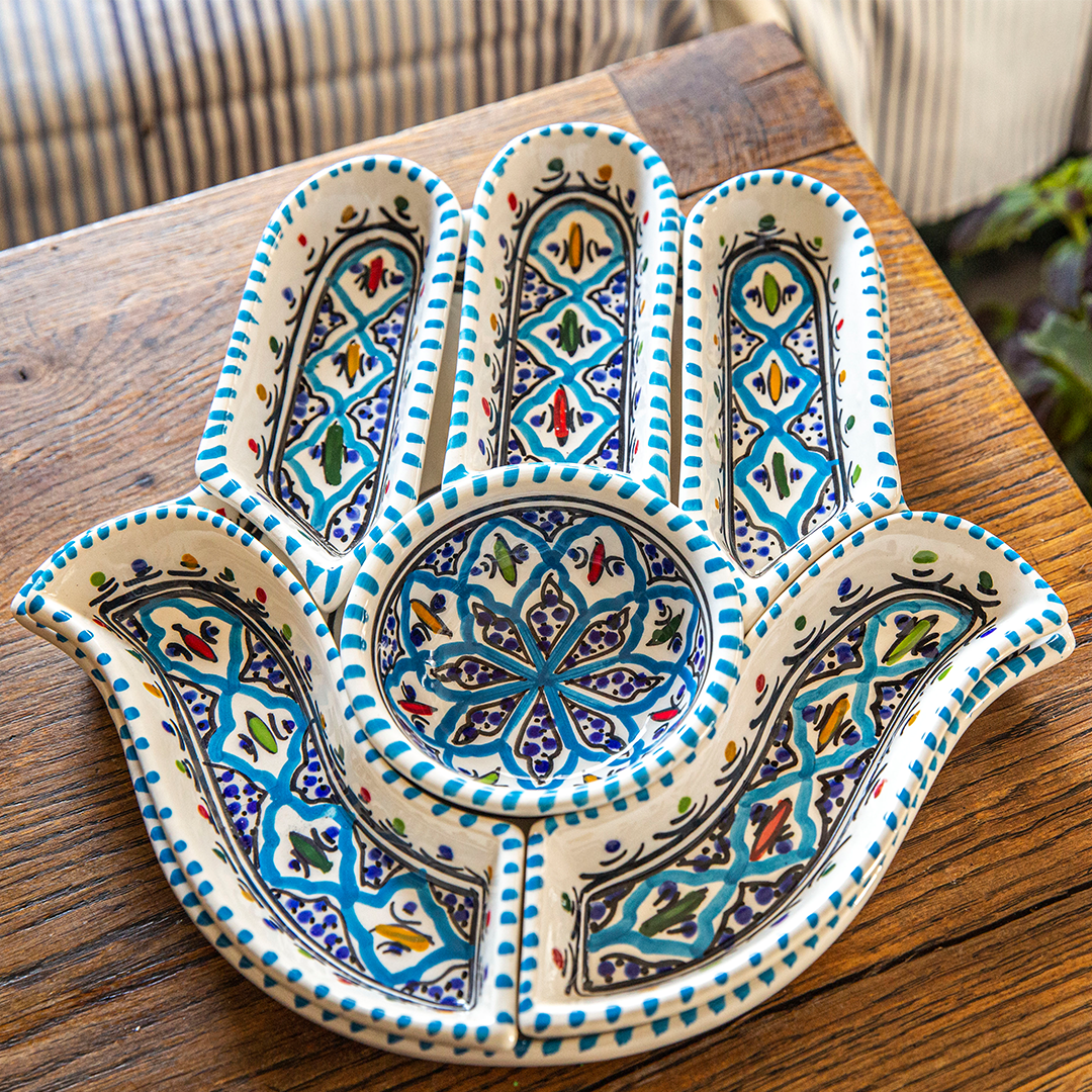 Set per immersione e servizio Hamsa Turchese Bohemien - Decorazione in ceramica fatta a mano versatile