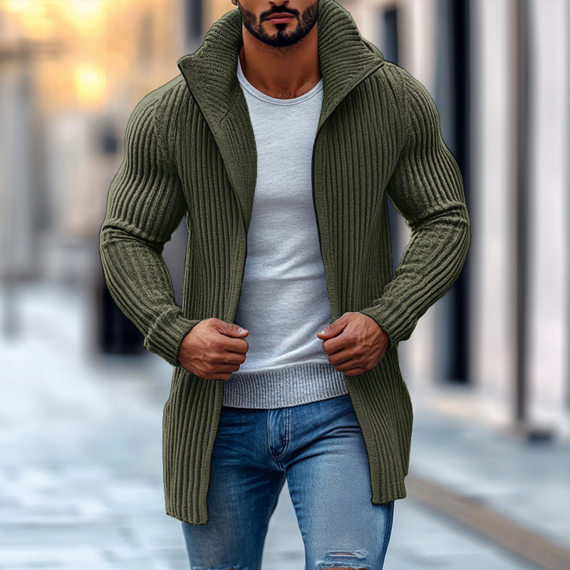 Cardigan Maglione a Collo Alto da Uomo a Righe Lunghe 70689538Z