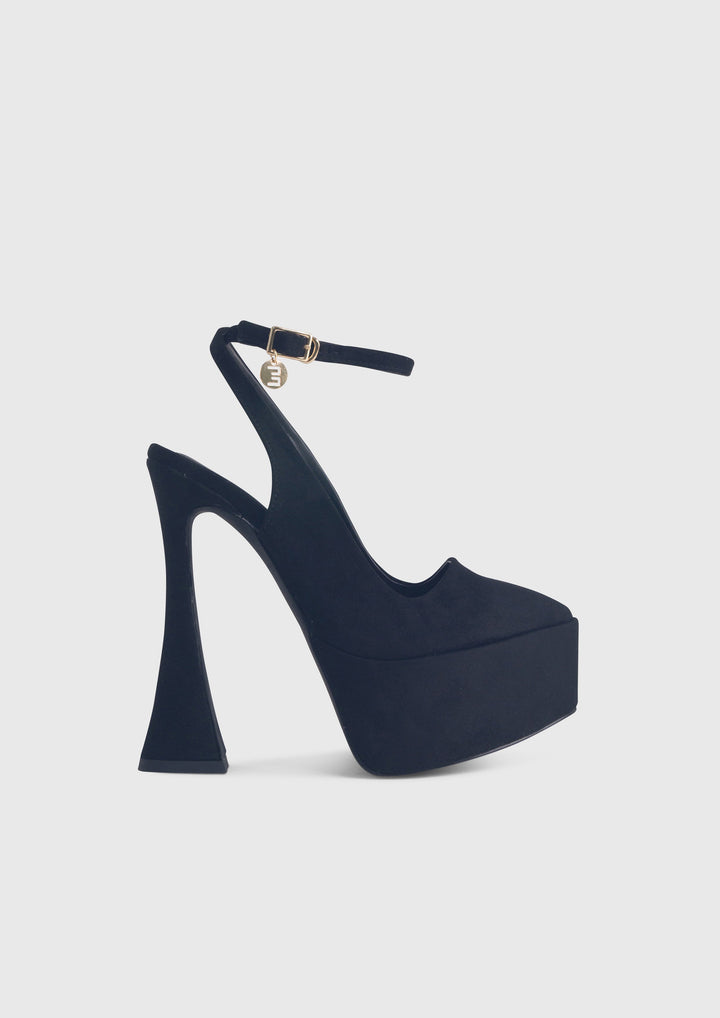 Demano Black - Pointed platform mule pumps