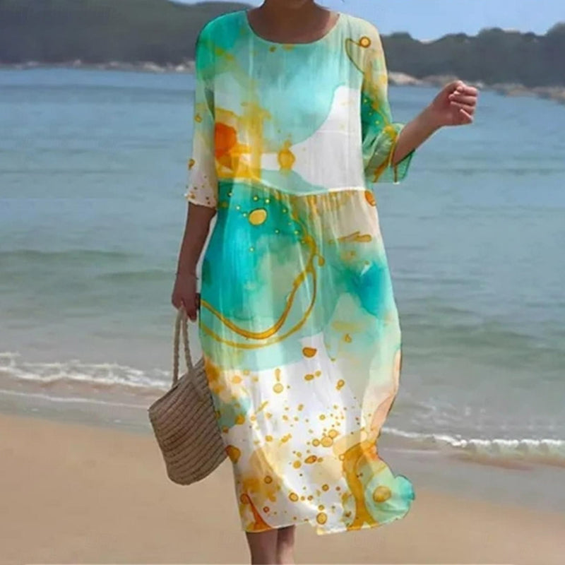 MIRANDA | ELEGANT FLORAL DRESS THAT COVERS THE BELLY