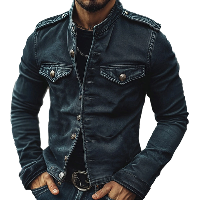 Giacca in Denim Vintage da Uomo con Collo Alto 75697045X