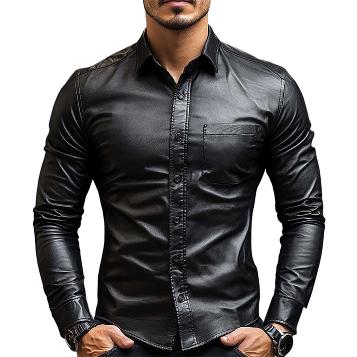 Camicia in Pelle Lunga Slim Fit Casual Classica da Uomo 79897850K