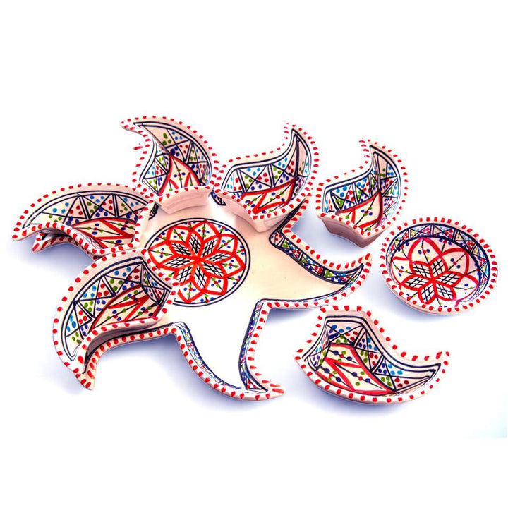 Set da Dipping e Servizio Bohemian Red Star - Decorazione in Ceramica Fatta a Mano Versatile