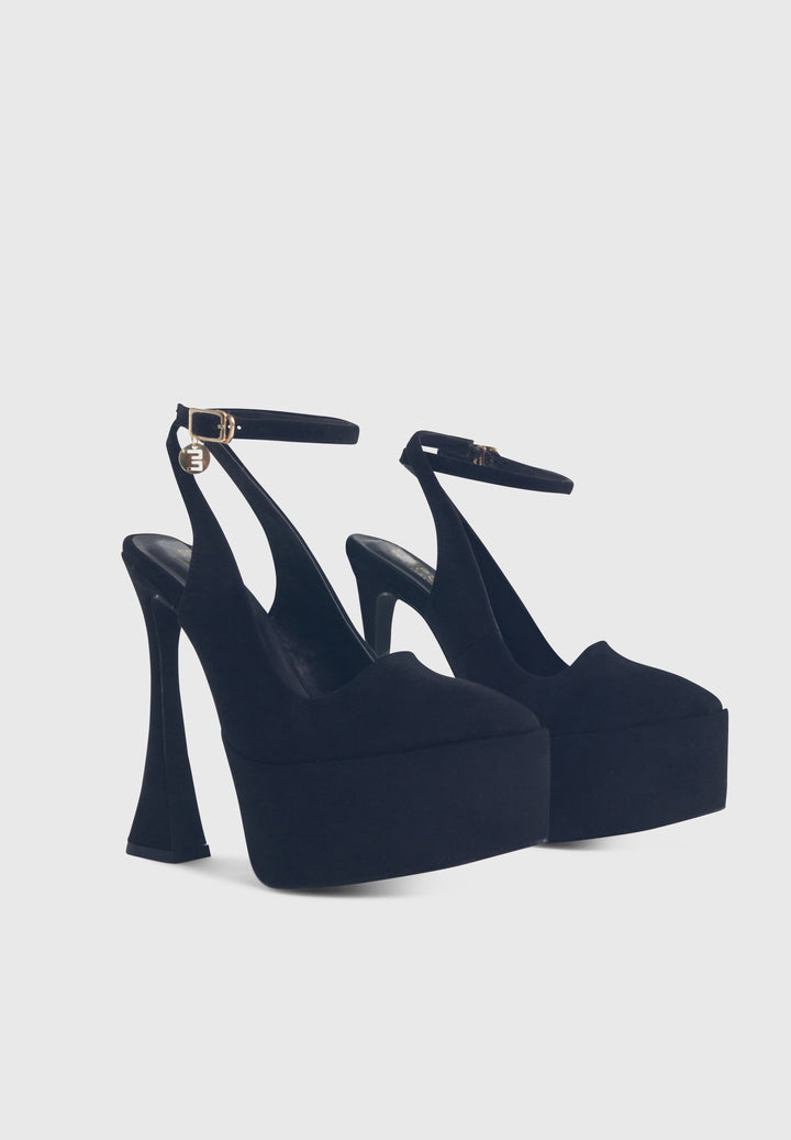 Demano Black - Pointed platform mule pumps