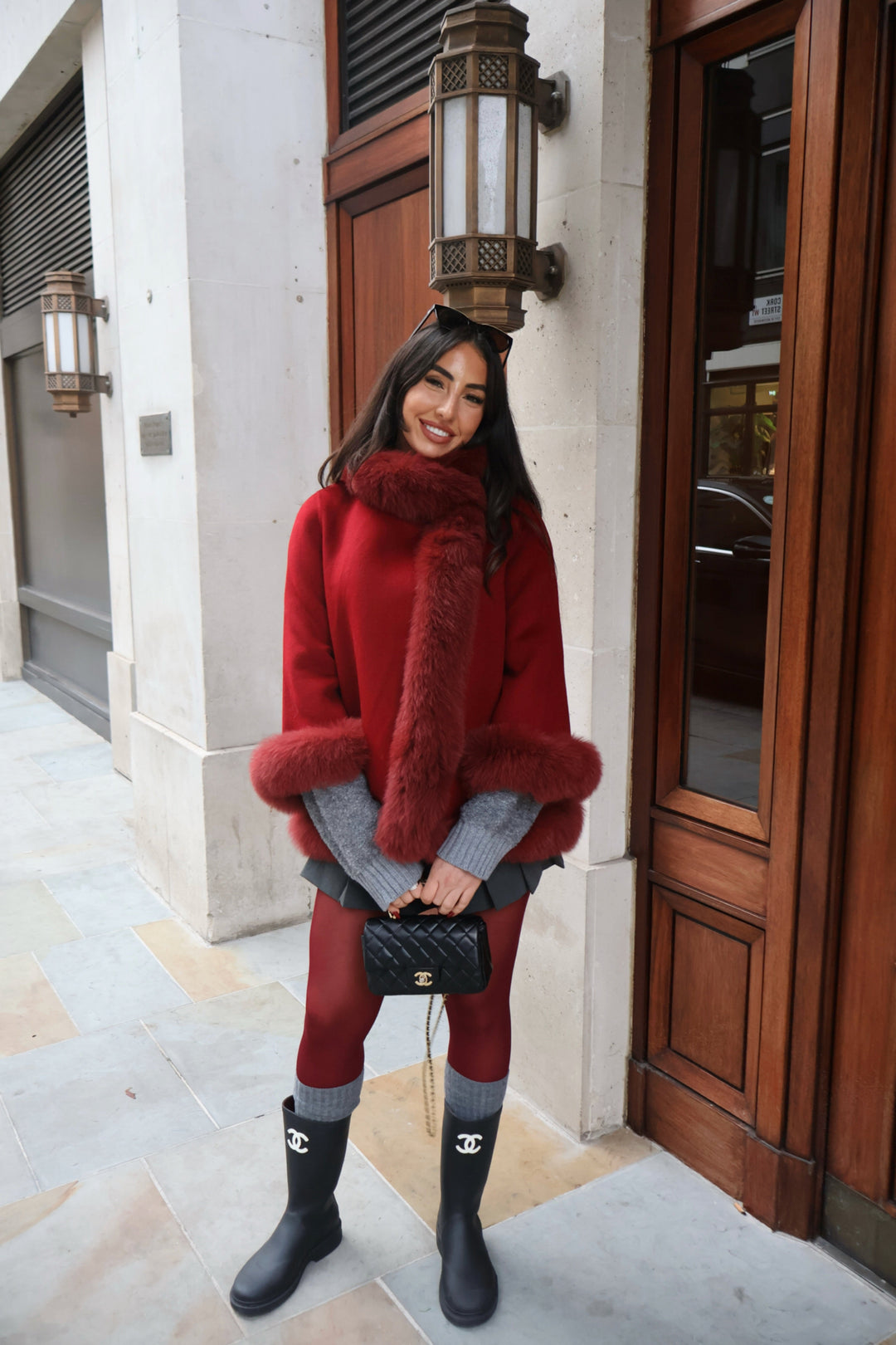 Cappotto in Cashmere con Collo e Polsini in Pelliccia