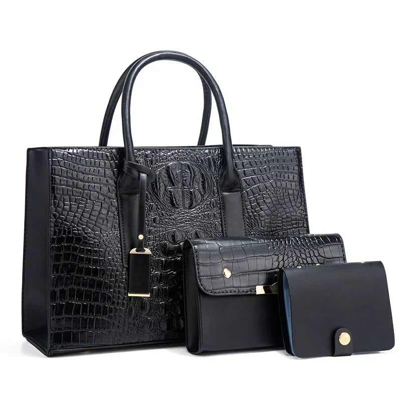 Fay™|Elegant Crocodile Print Handbag Set, Complete with Wallet and Clutch