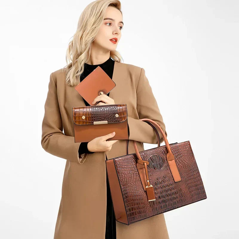 Fay™|Set di borse a mano elegante con stampa coccodrillo, completo di portafoglio e clutch