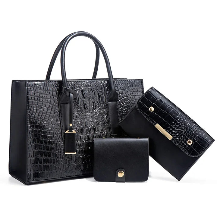 Fay™|Elegant Crocodile Print Handbag Set, Complete with Wallet and Clutch