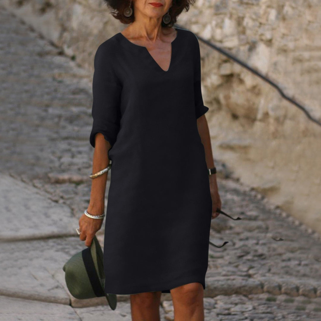 ELEANOR - ETERNALLY ELEGANT V-NECK DRESS 