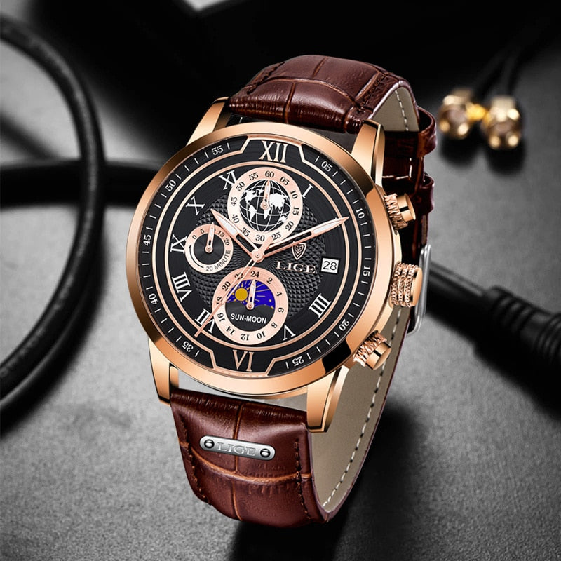 Orologio cronografo con cinturino in pelle premium