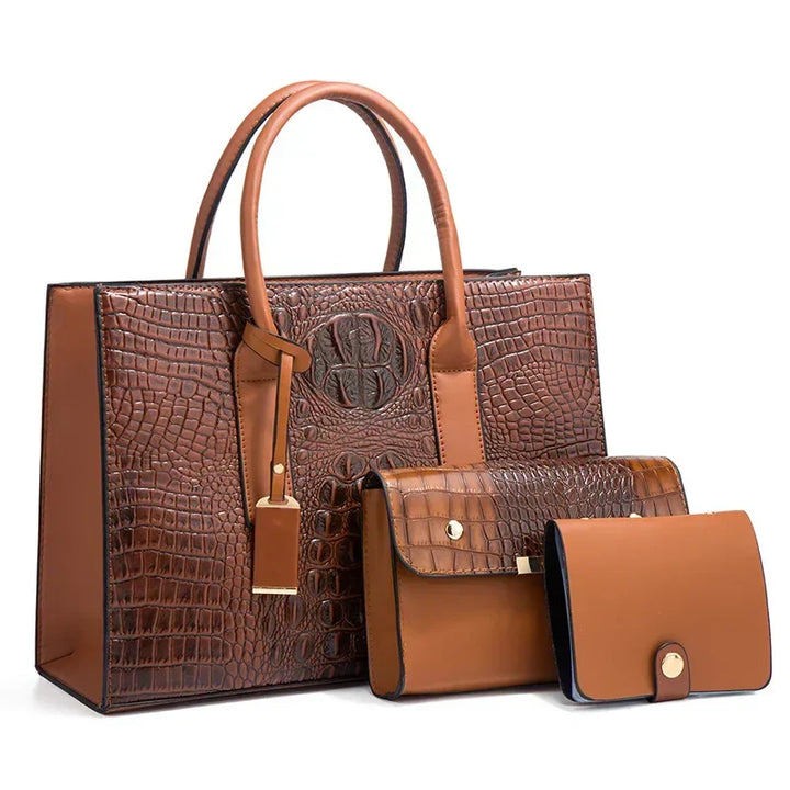 Fay™|Elegant Crocodile Print Handbag Set, Complete with Wallet and Clutch