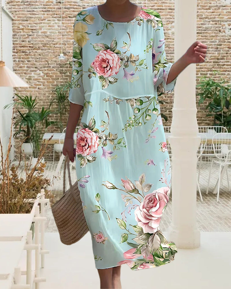 MIRANDA | ELEGANT FLORAL DRESS THAT COVERS THE BELLY