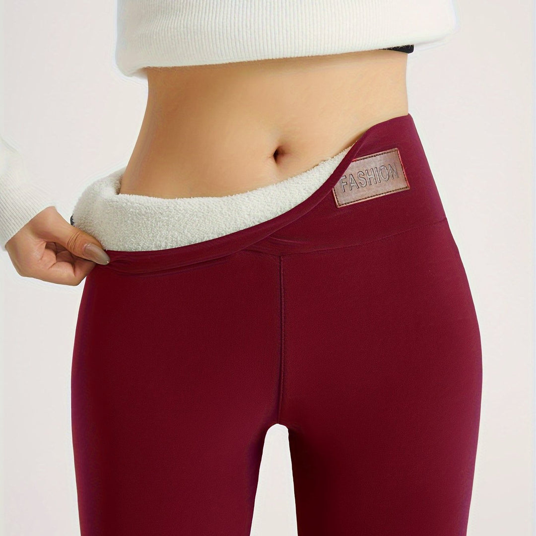 Leggings Termici Invernali, Leggings Elasticizzati Casual Monocromatici, Abbigliamento Femminile