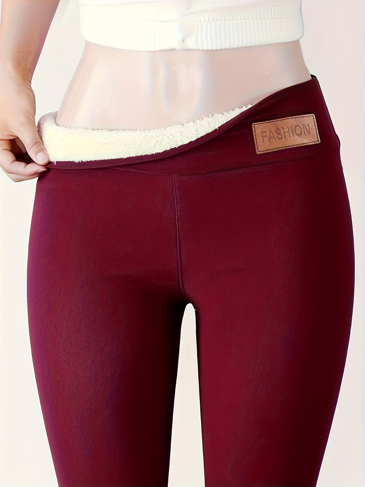 Leggings Termici Invernali, Leggings Elasticizzati Casual Monocromatici, Abbigliamento Femminile