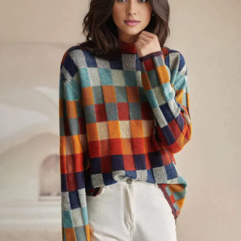 PENELOPE™ | MAGLIONE PATCHWORK A COLLO ALTO