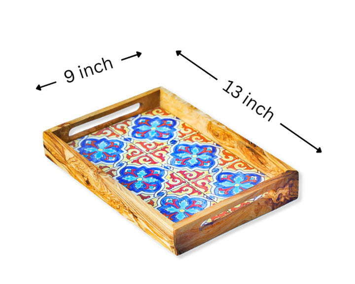 Vassoio da Portata in Legno d'Olivo Grande con Manici Ergonomici, (Design Alhambra)