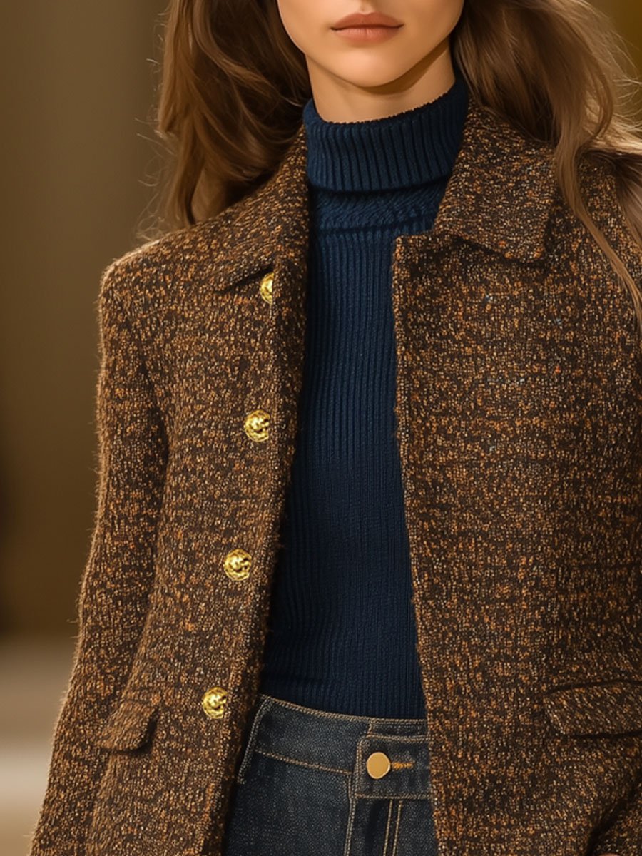 【Spedizione in 24 ore】Cappotto Vintage in Tweed Casual Lungo con Bottoni Metallici