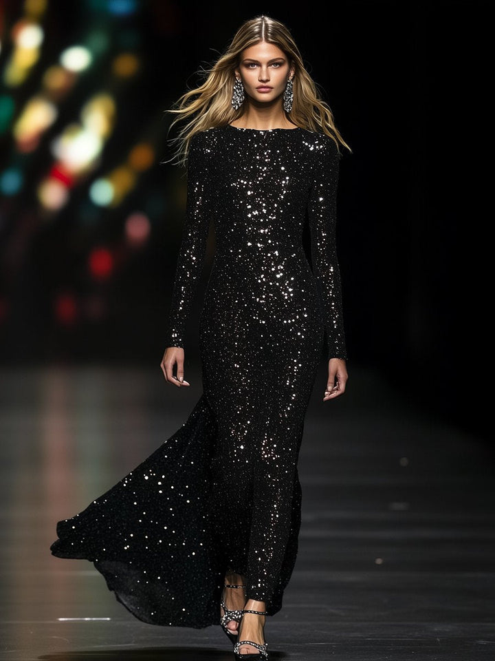 【Spedizione in 24 ore】Abito Maxi Slim in Paillettes Pesanti di Lusso di Alta Gamma