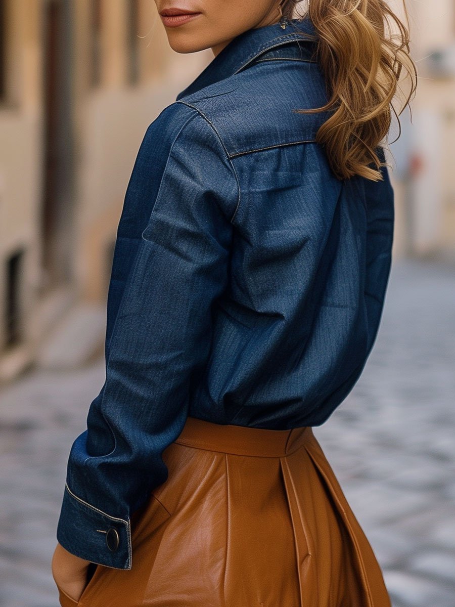 【Spedizione in 24 ore】Blusa in denim casuale a maniche lunghe