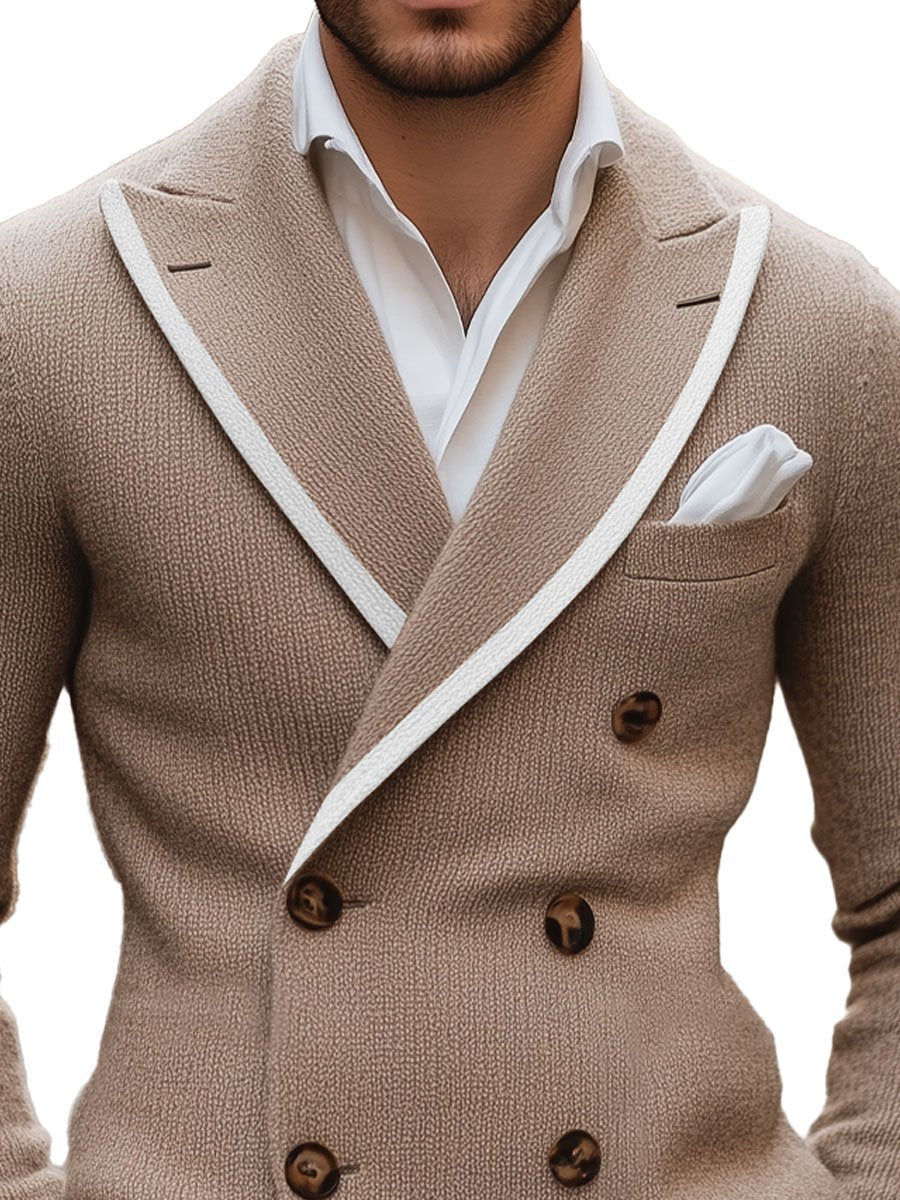 Demano™ Men's Double Breasted Knit Blazer with Contrast Lapels