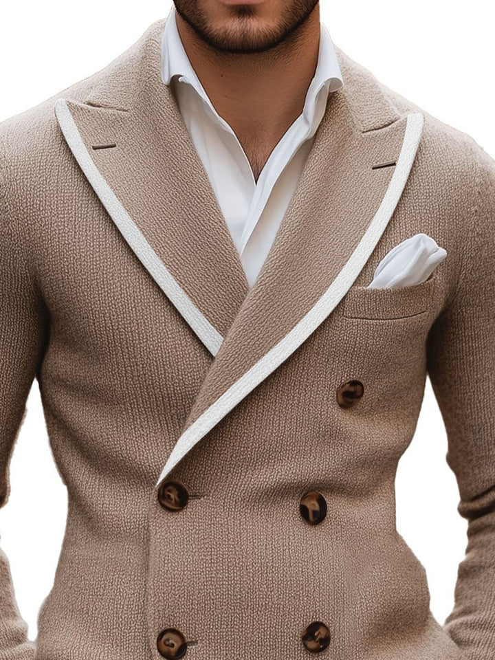 Demano™ Blazer doppiopetto in maglia da uomo con revers a contrasto