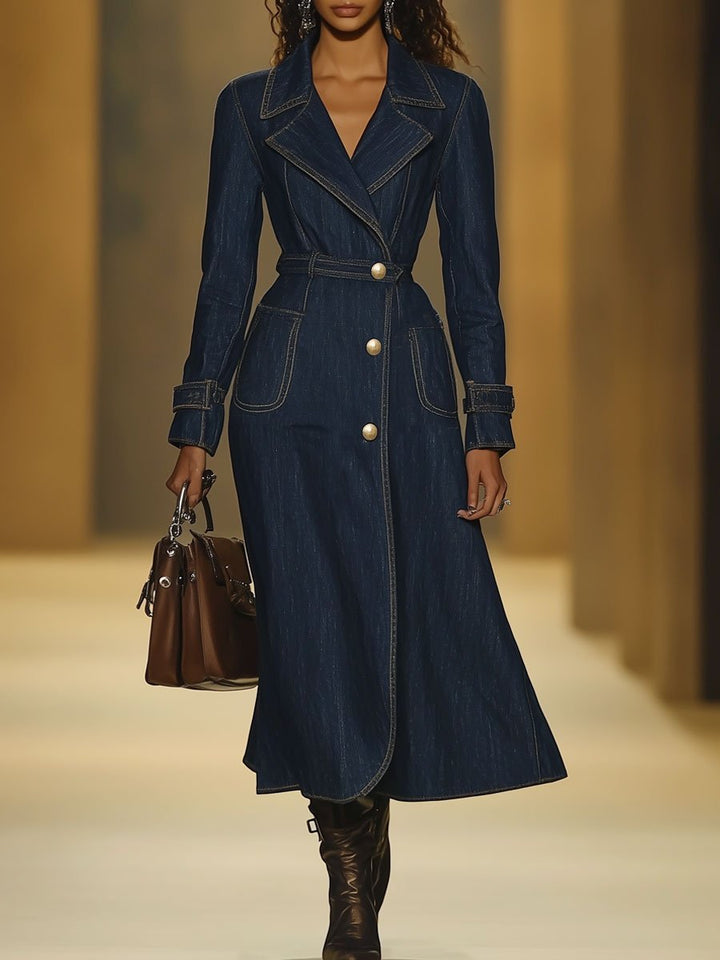 【Spedizione in 24 ore】Cappotto Trench in Denim a Maniche Lunghe con Tasche Stile Retro Casual