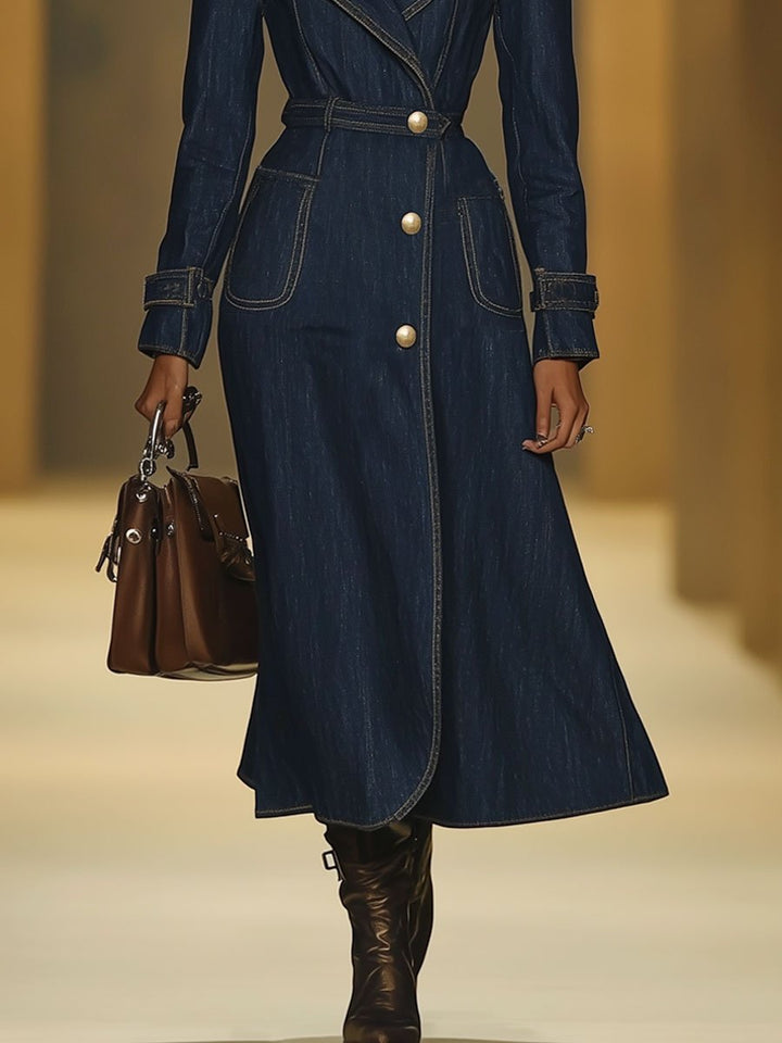 【Spedizione in 24 ore】Cappotto Trench in Denim a Maniche Lunghe con Tasche Stile Retro Casual