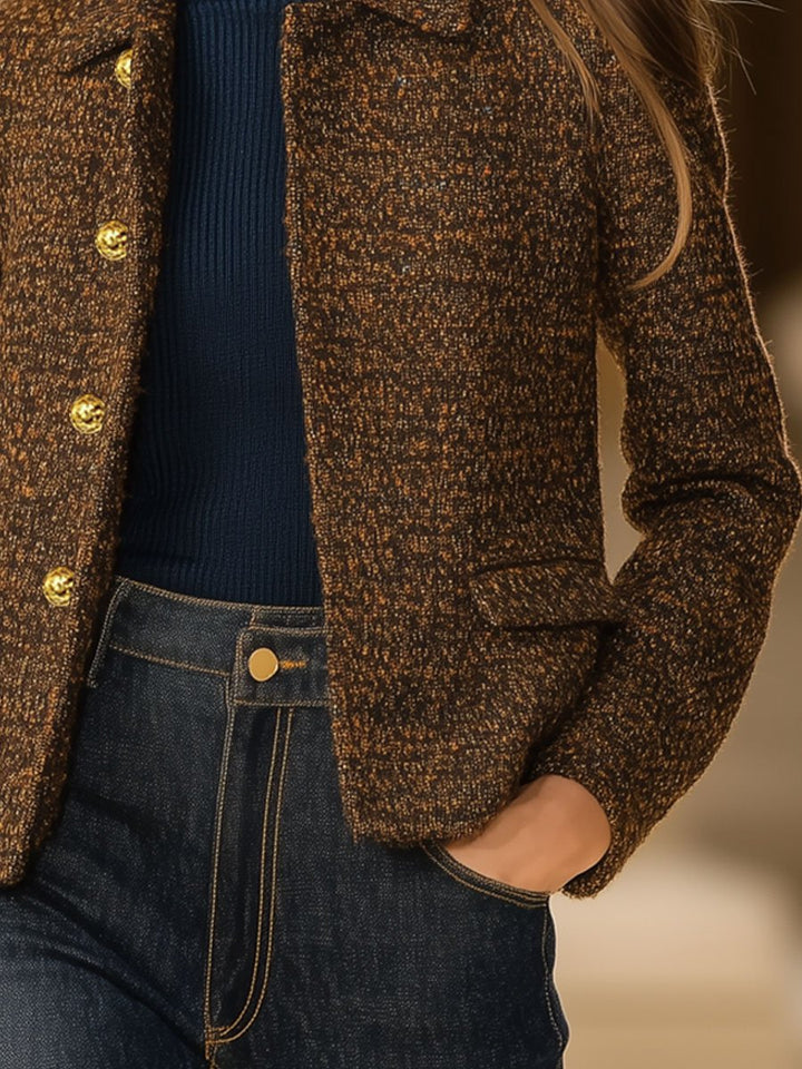 【Spedizione in 24 ore】Cappotto Vintage in Tweed Casual Lungo con Bottoni Metallici