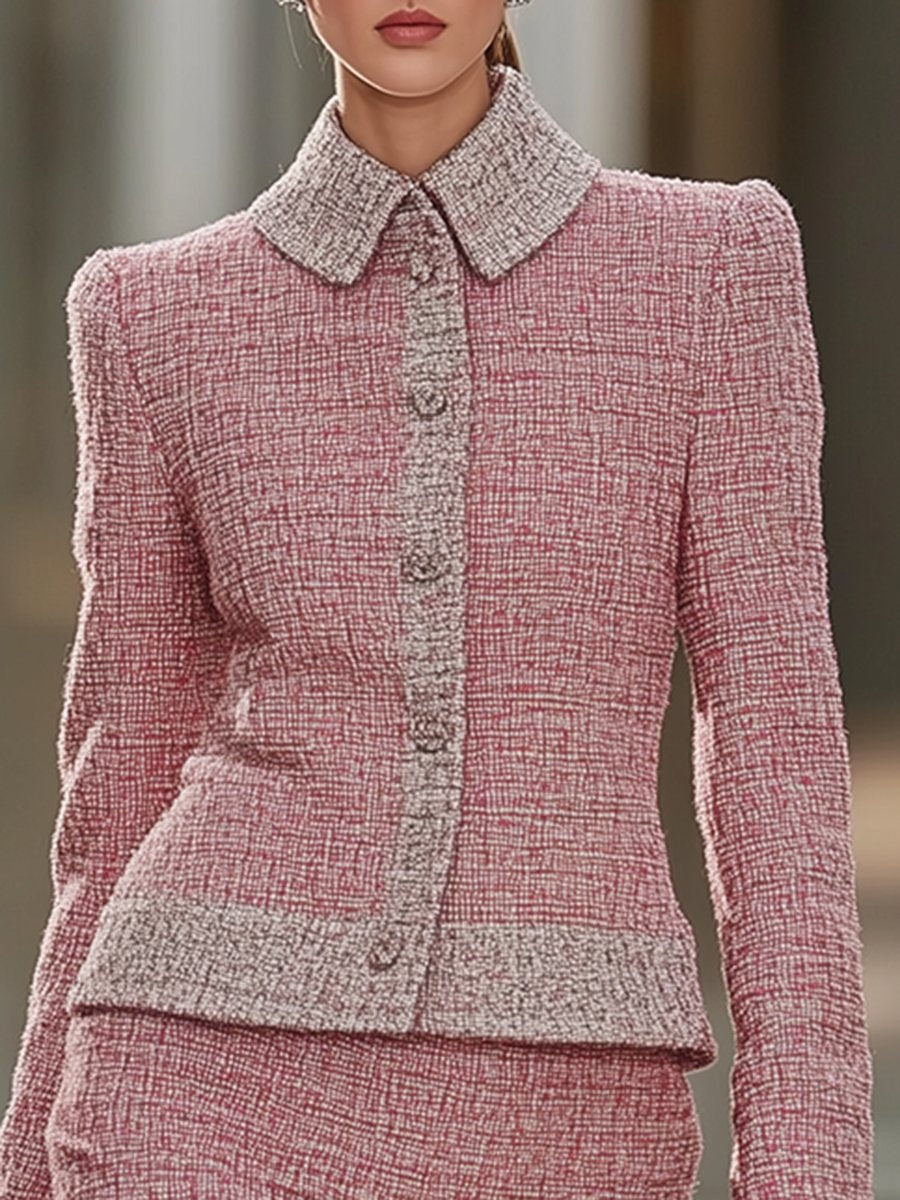 【Spedizione in 24 ore】Completo in Tweed Rosa Retro Stile Chanel di Alta Qualità