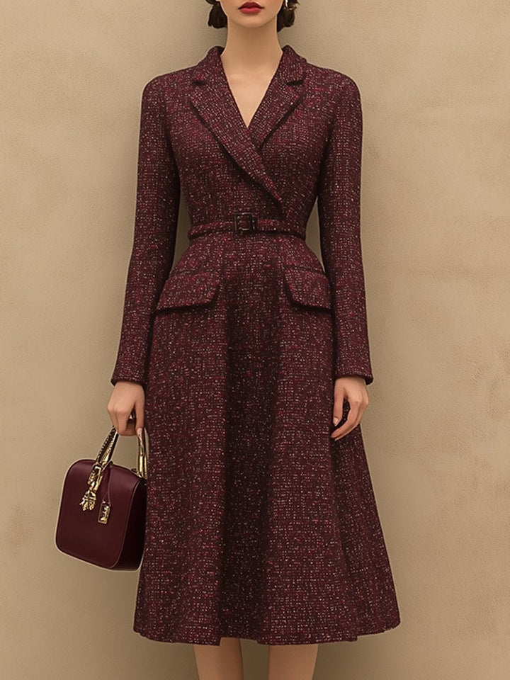 【Spedizione in 24 ore】Vestito Vintage Elegante in Tweed Rosso Ankola