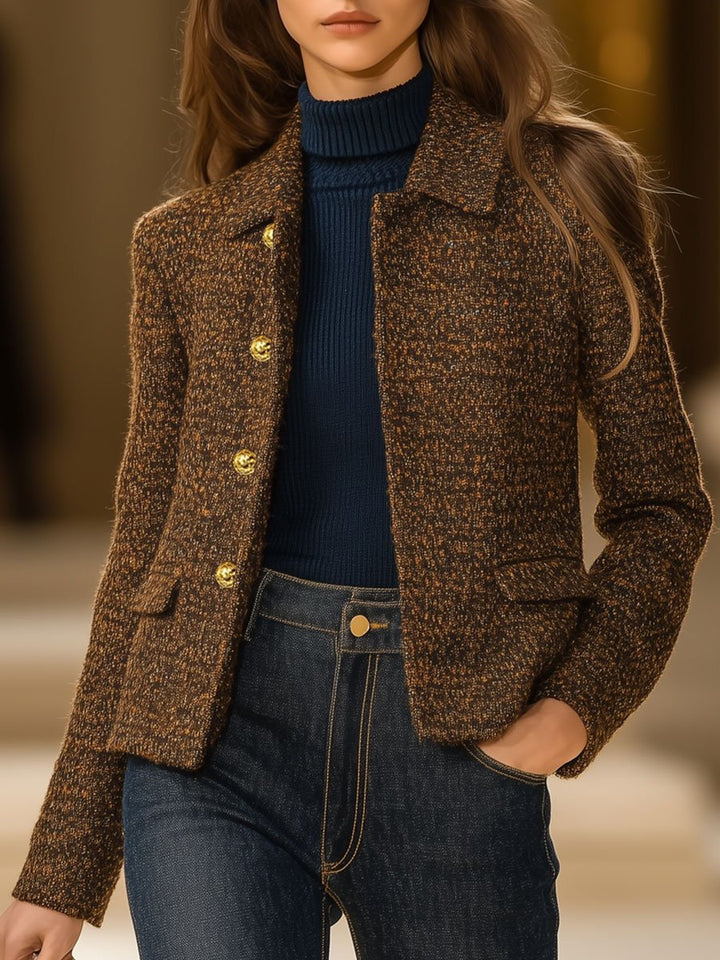 【Spedizione in 24 ore】Cappotto Vintage in Tweed Casual Lungo con Bottoni Metallici