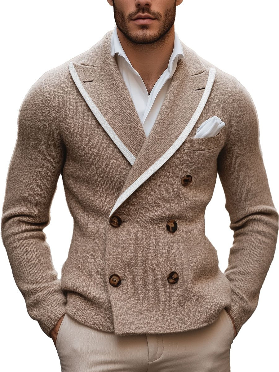 Demano™ Blazer doppiopetto in maglia da uomo con revers a contrasto