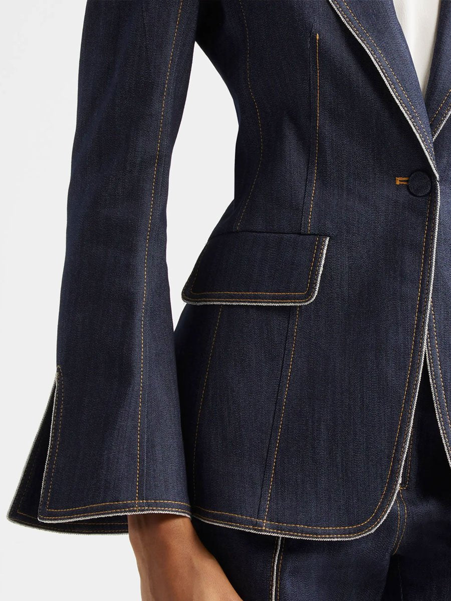 【Spedizione in 24 ore】Blazer in denim a maniche a campana e con spacco, slim fit retro