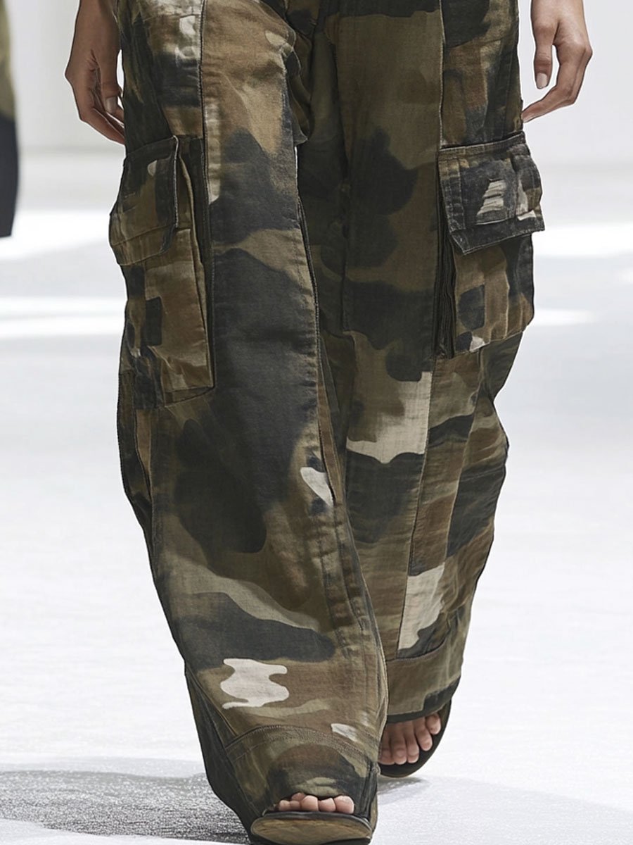 【Spedizione in 24 ore】Pantaloni Cargo in Cotone a Gamba Larga con Multitasche e Camo Casual