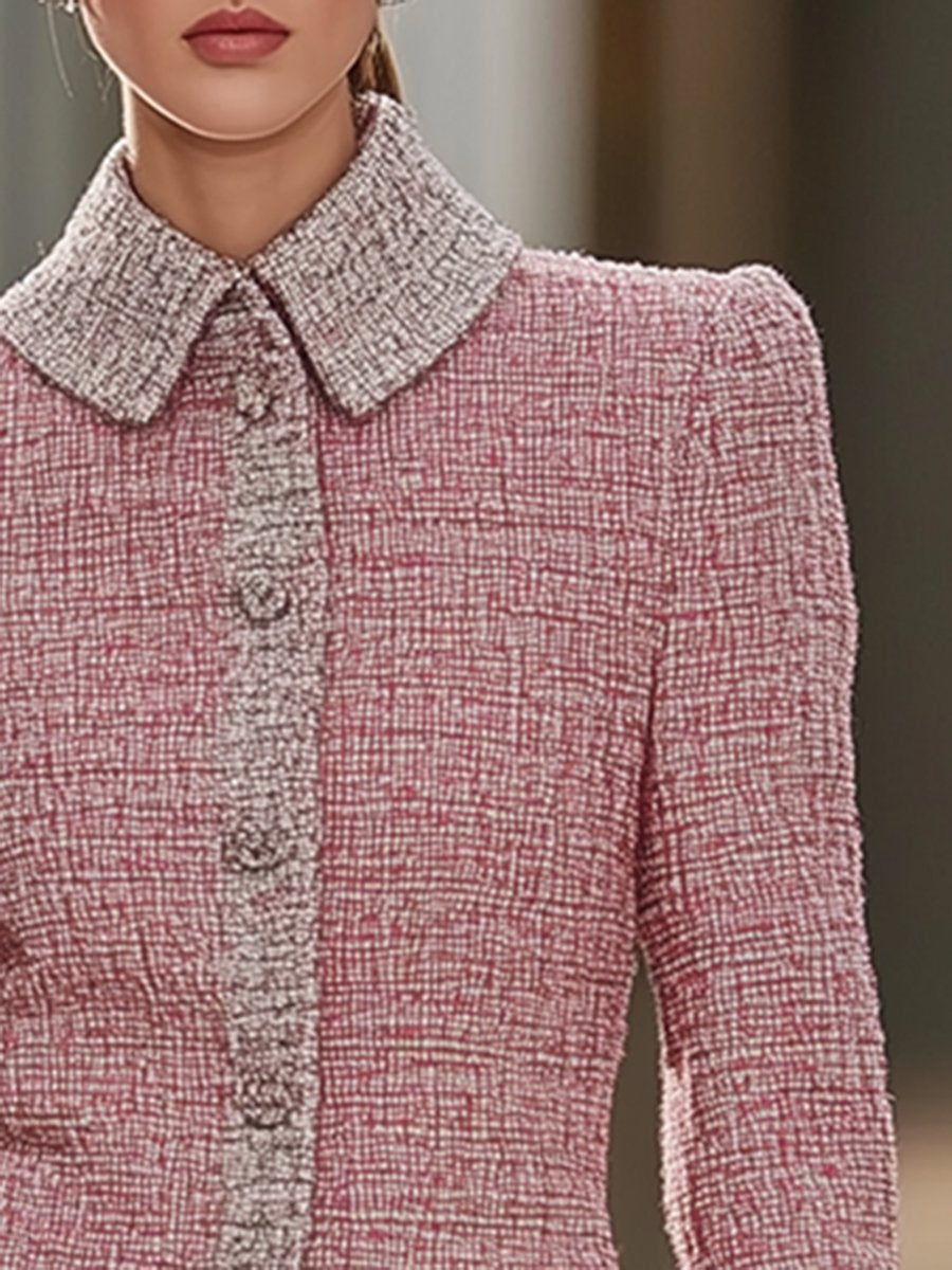 【Spedizione in 24 ore】Completo in Tweed Rosa Retro Stile Chanel di Alta Qualità