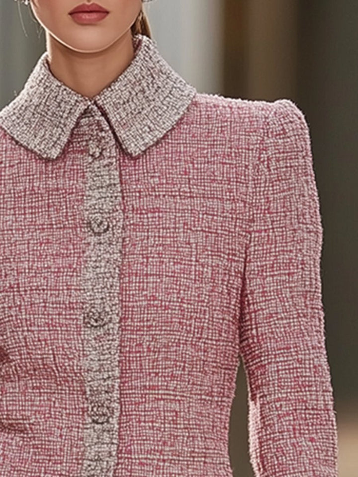 【Spedizione in 24 ore】Completo in Tweed Rosa Retro Stile Chanel di Alta Qualità