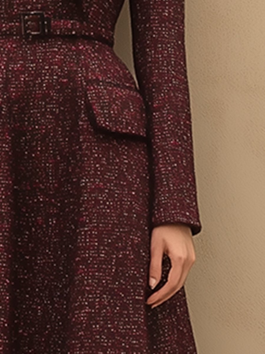 【Spedizione in 24 ore】Vestito Vintage Elegante in Tweed Rosso Ankola