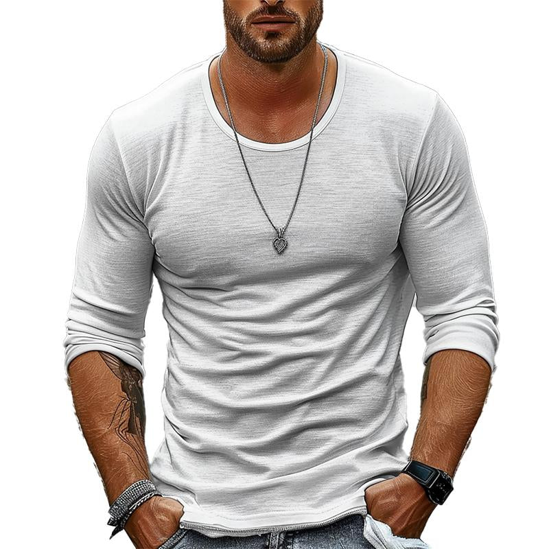 T-Shirt da Uomo Casual a Manica Lunga Collo Rotondo in Colore Unito 94867816X