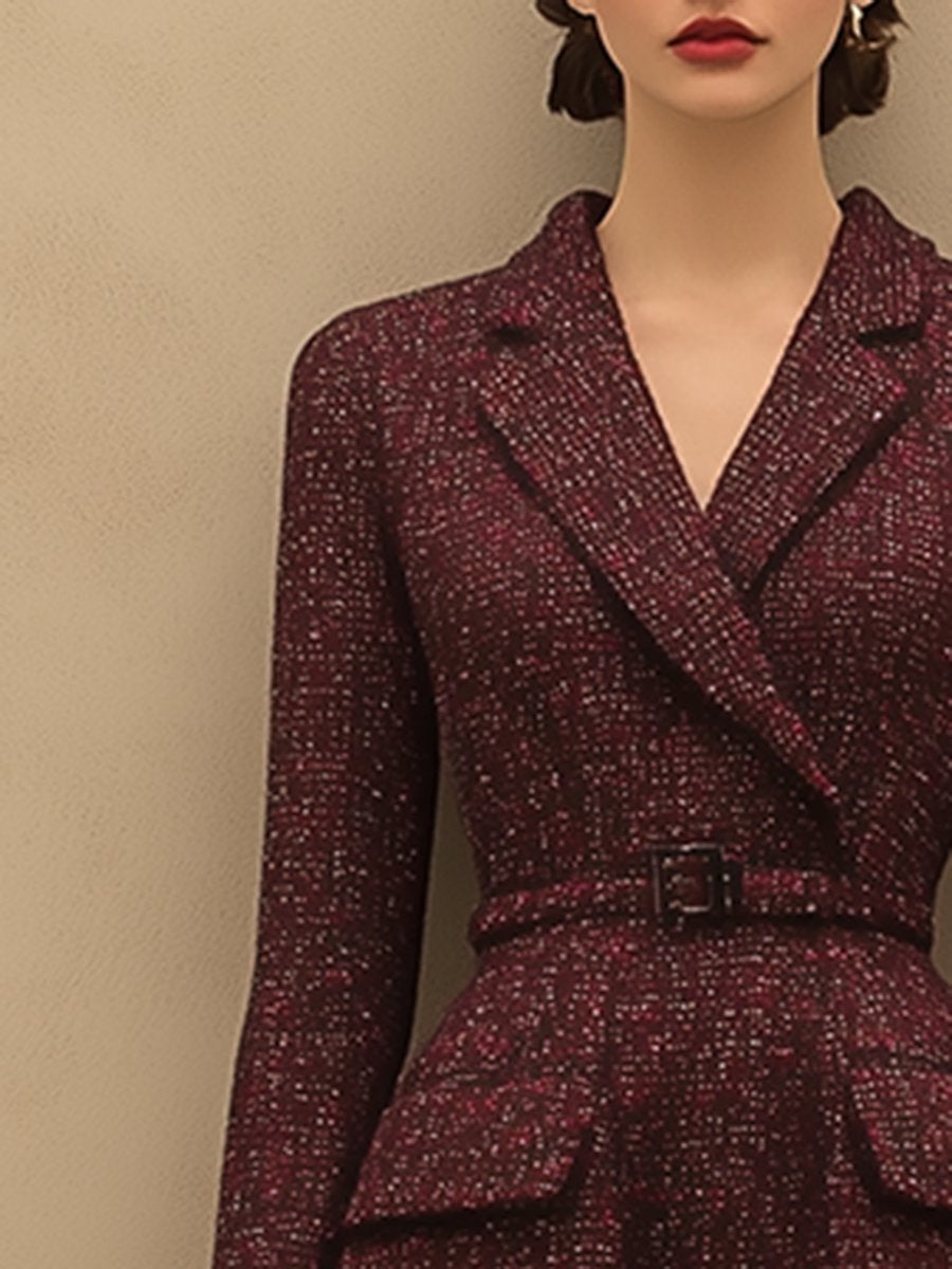 【Spedizione in 24 ore】Vestito Vintage Elegante in Tweed Rosso Ankola